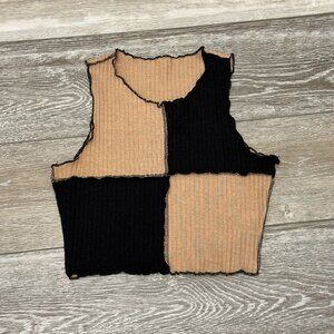 Shein Sz S So Cute Sleeveless Crop Knit Top Patchwork Design